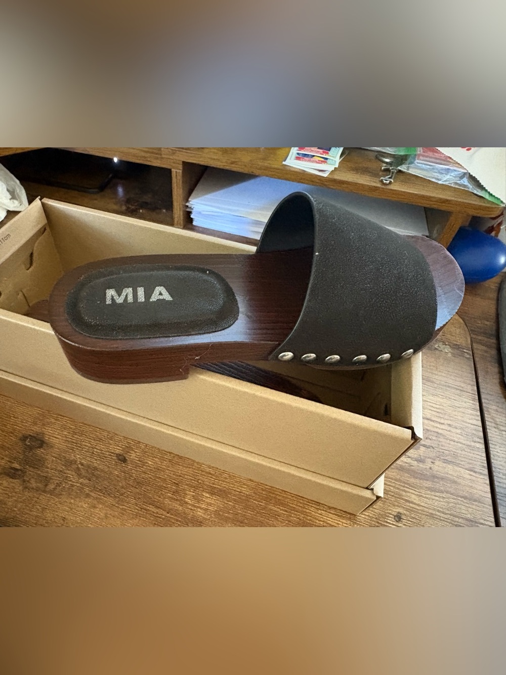 MIA Black Slide Mule with Stud Accents